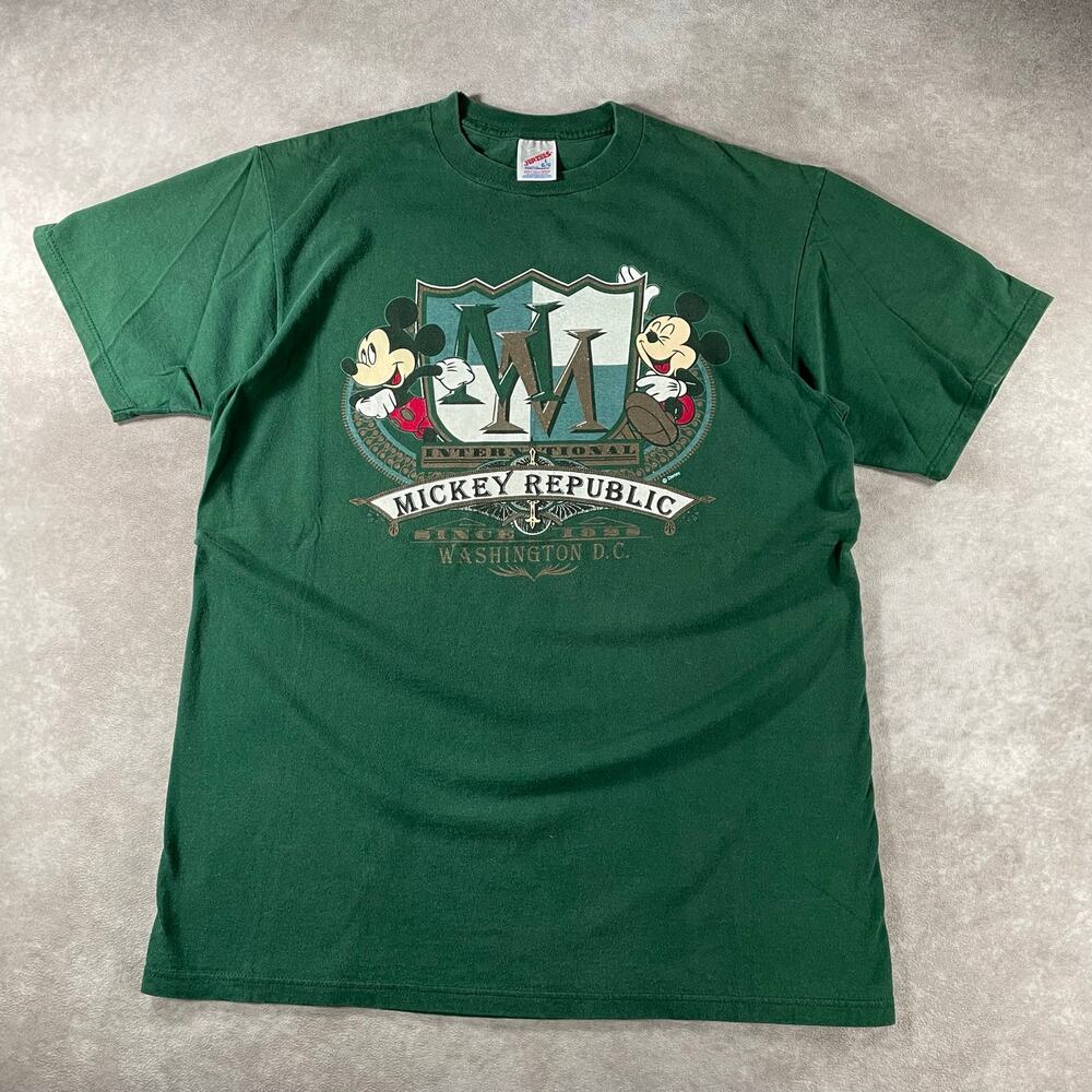 90s Disney Mickey Republic Washington DC Mens Large Green T-Shirt Vintage